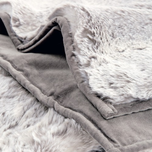 Feather and Black - Silver Faux Fur Throw